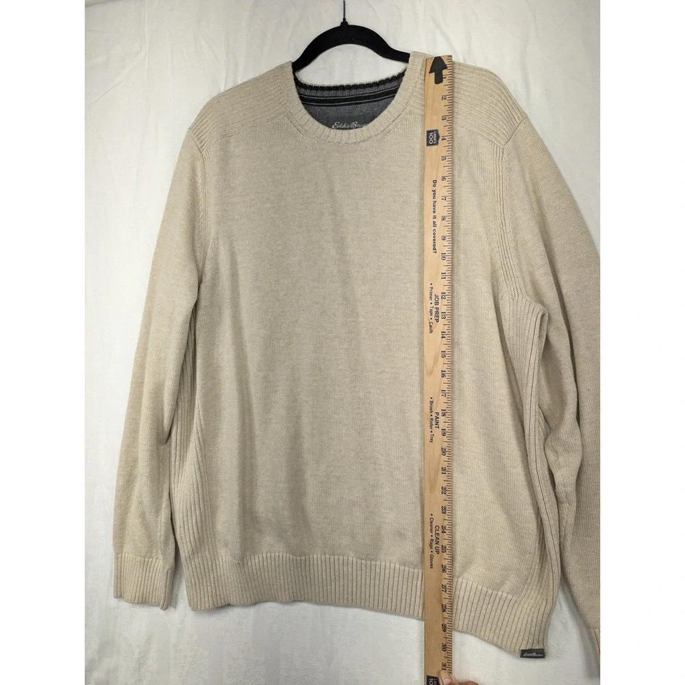 Eddie Bauer Mens‎ XL Cotton Blend Crew Neck Knit Sweater Beige Casual - Picture 4 of 7